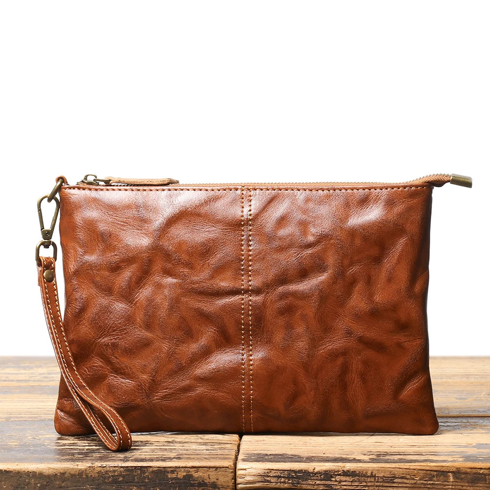 ROOG Timeless Vintage Leather Clutch Wallet - Luxurious Genuine Leather, Secure Zipper, Stylish Wristlet for Women