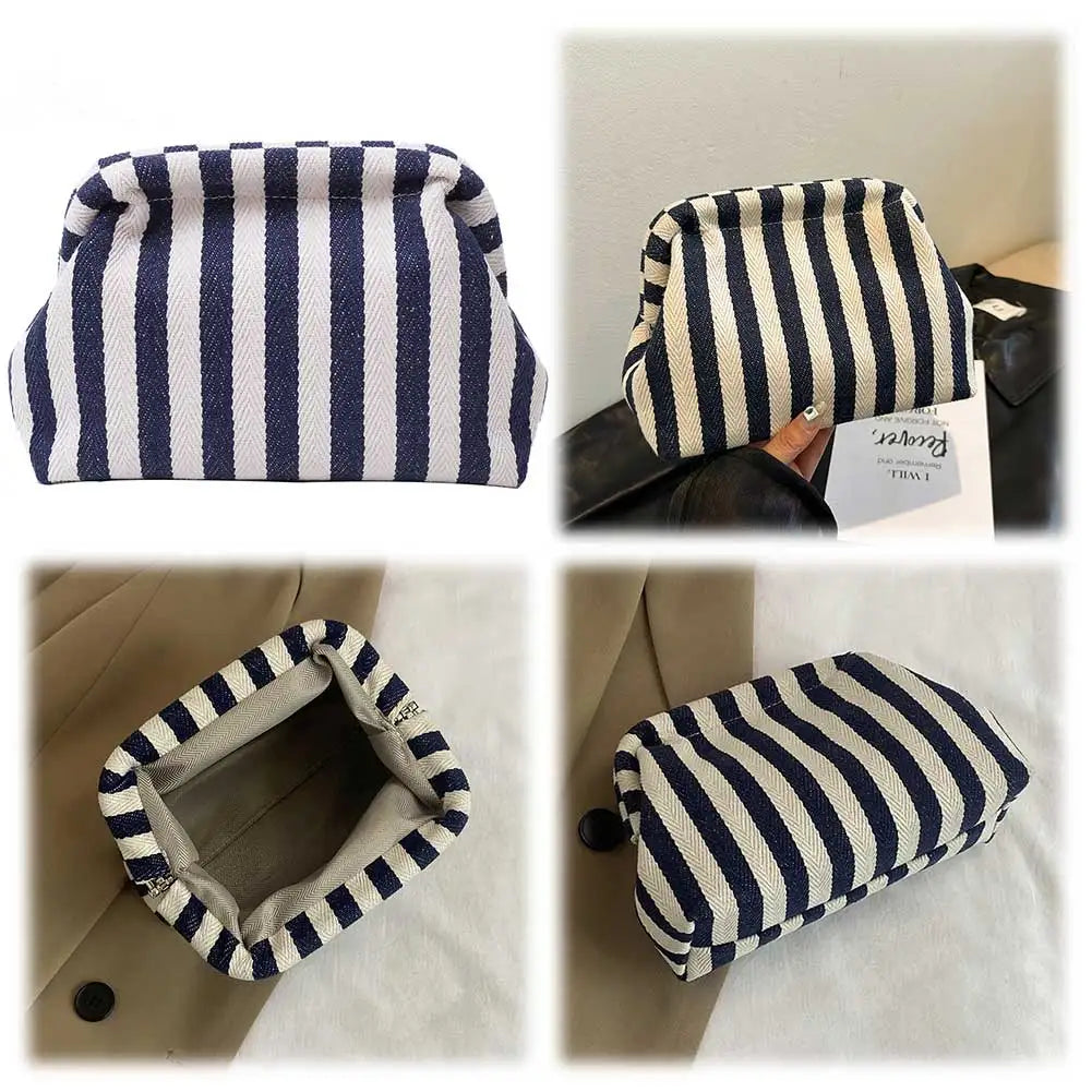 Summer Beach Clutch Bag for Women Striped Ruched Cloud Purse Colorblock Cute Pouch Hobo Bag for Travel Party Prom