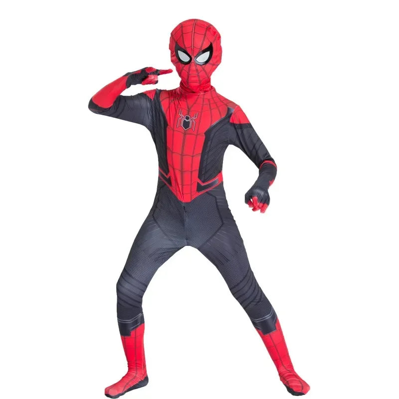 Kids Superhero Spider Costume Spandex Jumpsuit Halloween Cosplay Costumes Bodysuit Kids Head Cover Separation Party Set
