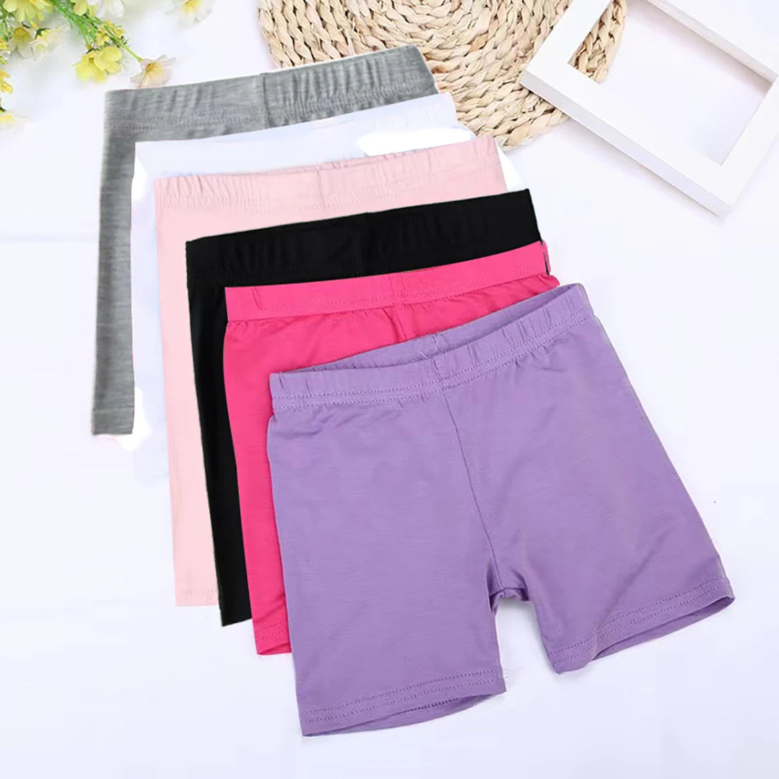 6Pcs Summer Solid Color Kids Leggings Girls Safety Shorts Leggings Girls' Beach Shorts Are Suitable for Children Aged 2-12 Years