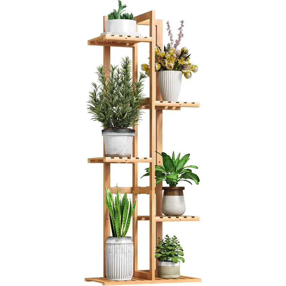 BMOSU Bamboo Plant Stand for Indoor Outdoor Plants Corner Tall Plant Shelf 6 Potted Holder Shelf Plant Rack Holder Display Rack(