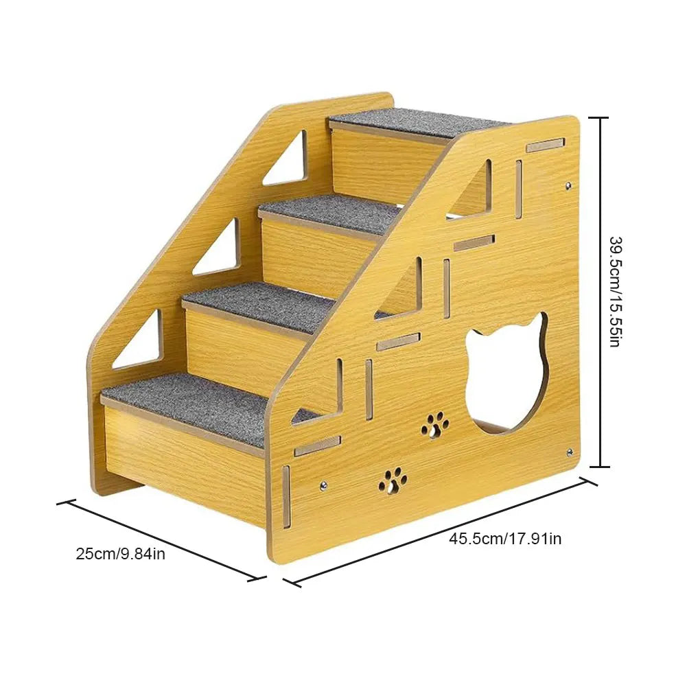4-Step Wooden Pet Stairs Nonslip Carpeted Indoor Pet Steps Dog Stairs Ramp Pet Furniture for Dogs and Cats for Bed