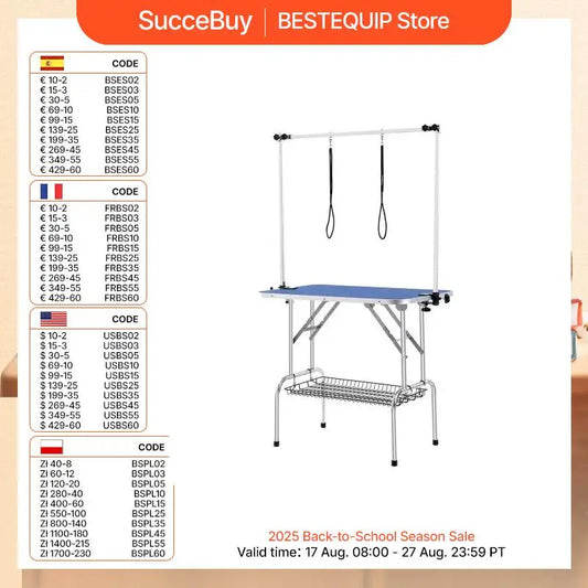 SucceBuy Pet Grooming Table Two Arms w/ Clamp Dog Grooming Station Foldable Pets Stand for Medium Small Dogs with Grooming Loop