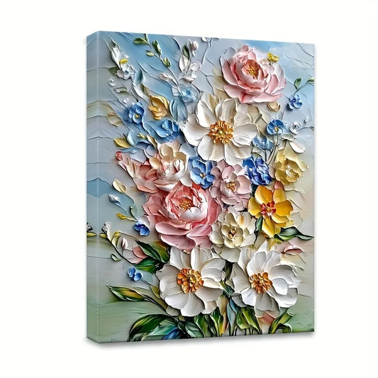 12X16 Inch Framed Vibrant 3D Floral Canvas Art with Wood Frame Ideal for Living Room Bedroom Children's Room Decor Room Decor