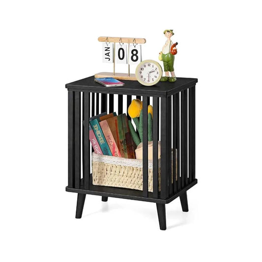 Black Nightstand with Large Capacity Bamboo End Side Table Bedside Furniture for Bedroom Dorm Easy Assembly, 20" Height