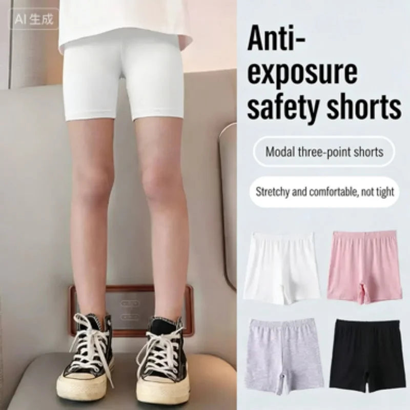 6Pcs Summer Solid Color Kids Leggings Girls Safety Shorts Leggings Girls' Beach Shorts Are Suitable for Children Aged 2-12 Years