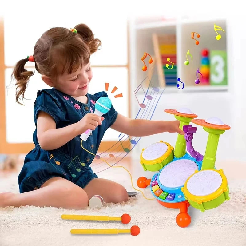Hot selling Creative children jazz drums electric light cool music drum kit percussion instrument baby early education toys gift