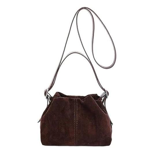 PU Crossbody Purse Drawstring Shoulder Bag Tote Handbag Brown Solid Color Lightweight Drawstring Shoulder Bag for Women Daily