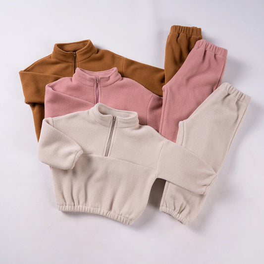 2024 Autumn Baby Boys Padded Suit Standing Collar Zip Sports Suit Kids Winter Baby Boys Girls Suit Outer Wear 2pcs Warm and Soft