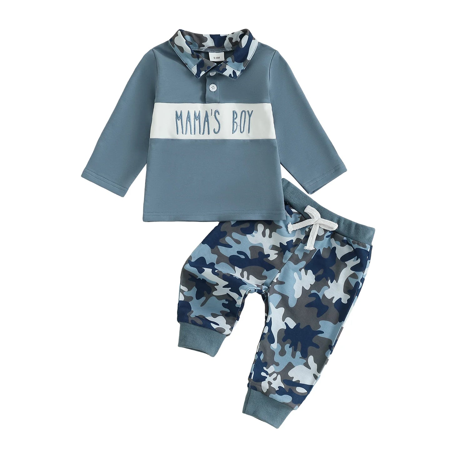 Boys Winter 2Pcs Outfits Long Sleeve Lapel Logo Print Tops Solid Color Pants Sets Warm Clothing Sets for Kids