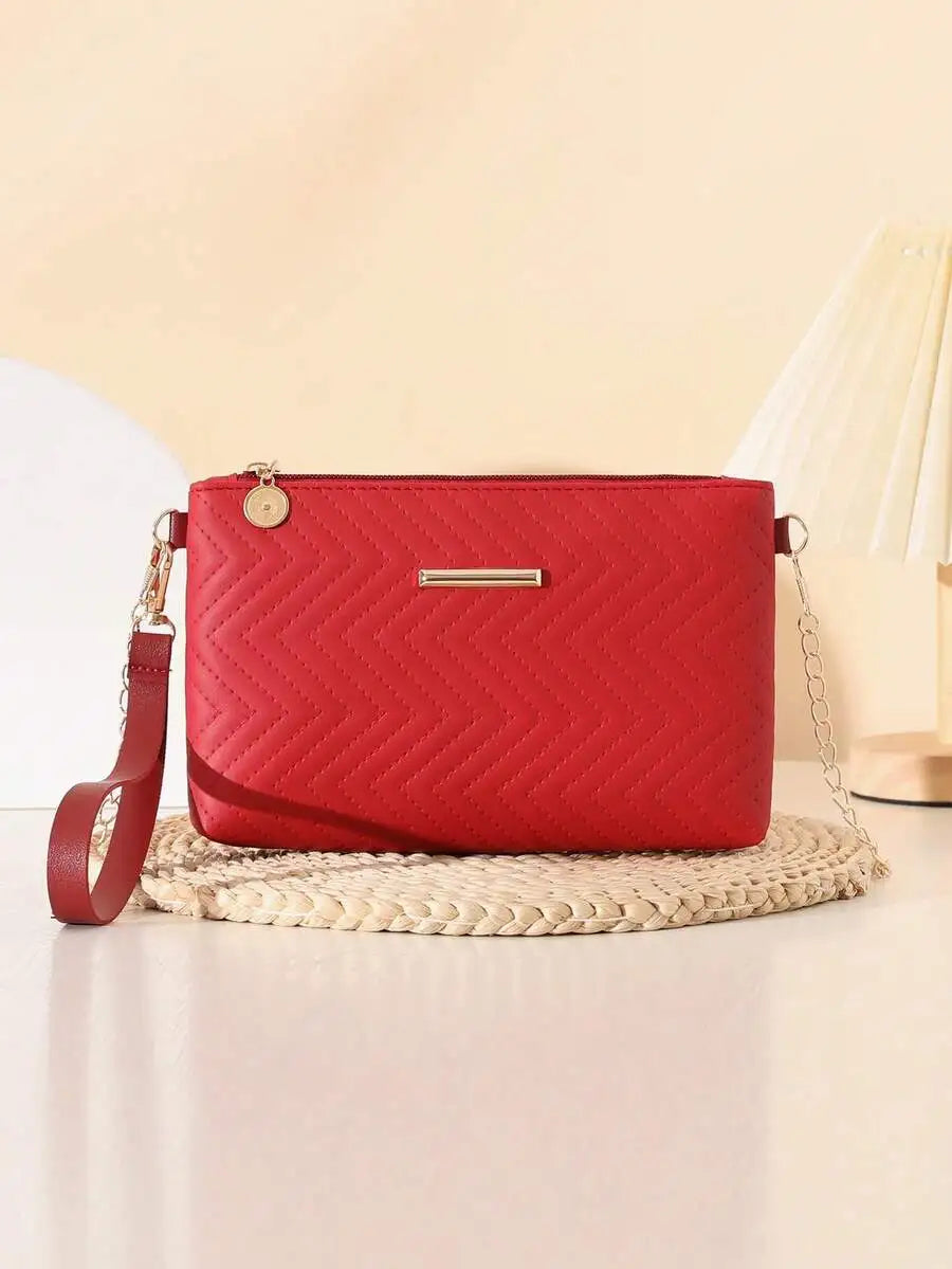 Green Quilted Chevron Mini Crossbody Bag with Gold Chain Strap