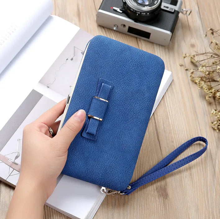 Fashion Women Clutch Wallet Long Card Holder Case Purse Cellphone Case Handbag With Wristlet