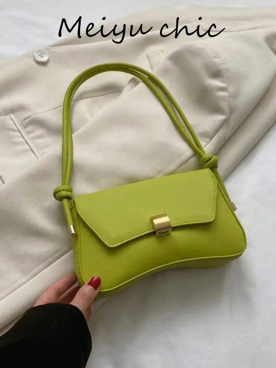 Minimalist Black PU Crossbody Bag with Gold Buckle and Knotted Strap