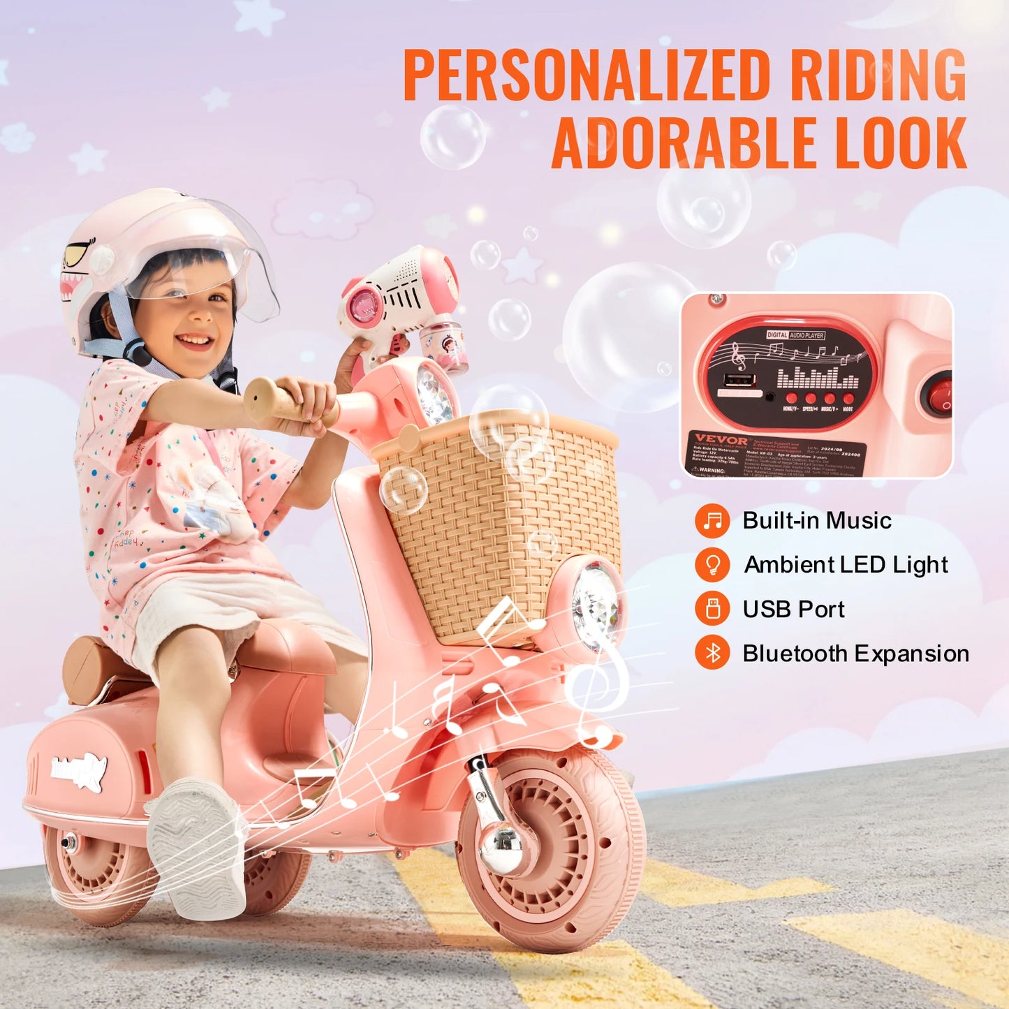 SucceBuy Kids Ride On Motorcycle 6V/12V Battery Powered Electric Motorcycle Trike with Speed 2mph Ride for Children Gifts