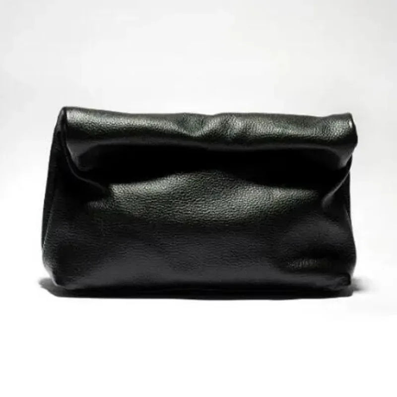 Personality roll-edge leather bag  lazy casual leather soft bag  Phone Women High Quality holding red large bag luxury designer