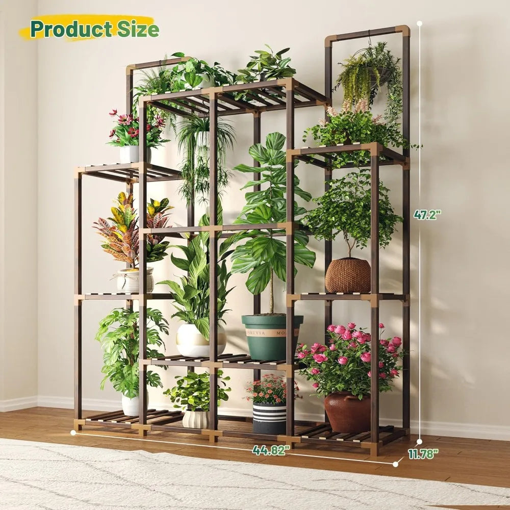 enhomee plant stand indoor tall plant stand outdoor large wood plant shelf indoor for 14 pots plants,4-tier