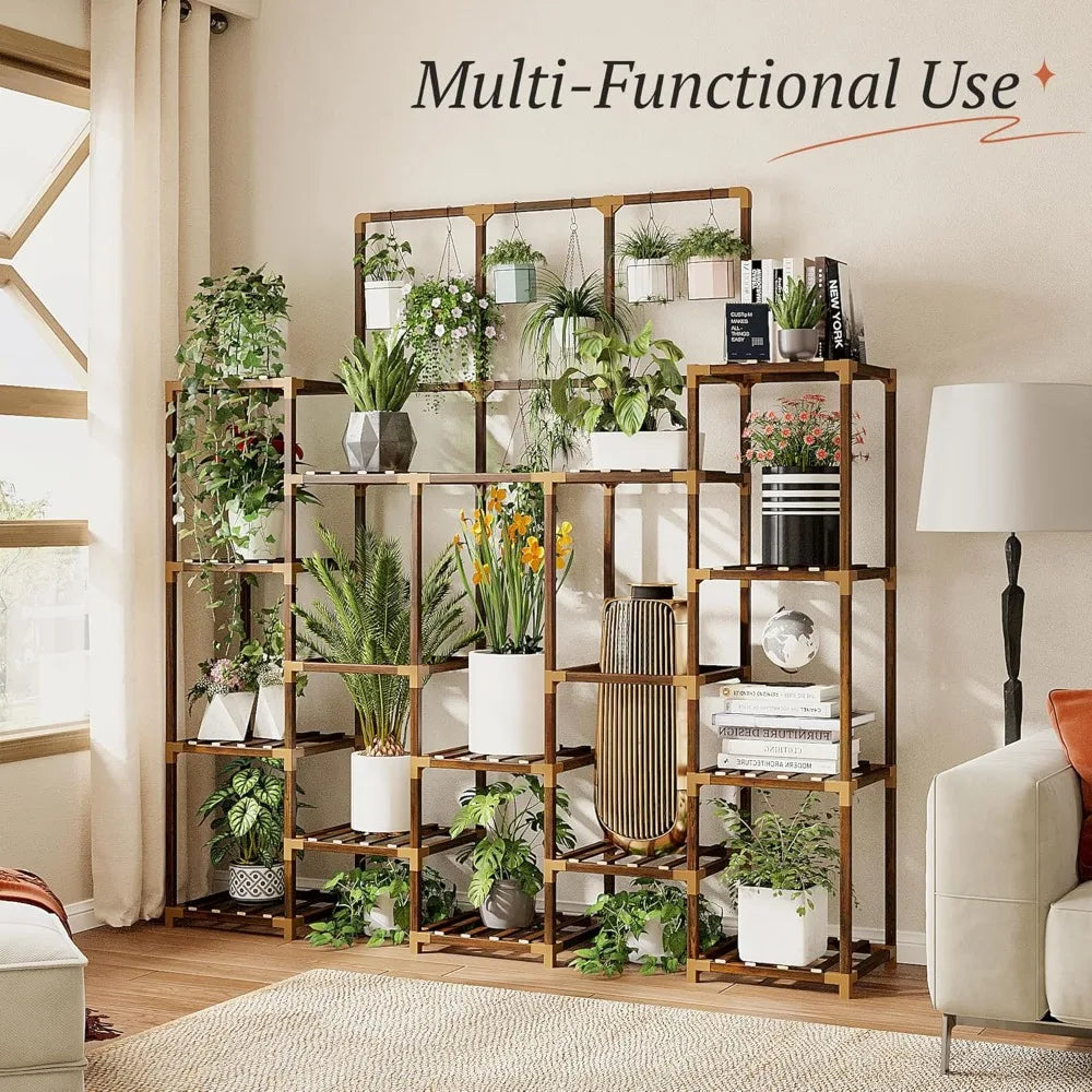 63''H Plant Stand Indoor Tall Plant Stands Outdoor with 7 Tiers and 14 Potted Upgrade Wood Plants Shelves Stand 600 LBS