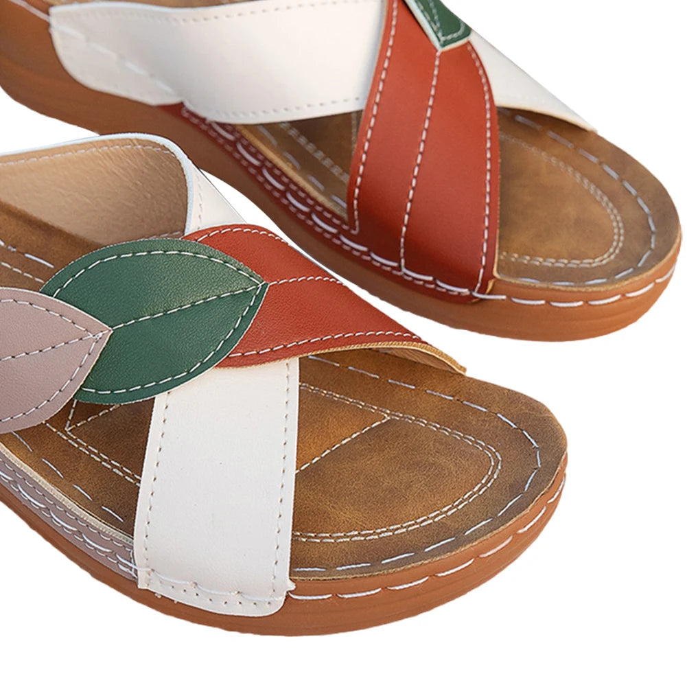Women Summer Sandals Non Slip Wedge Slides Breathable Slip On Footwear Platform Cross Strap Slippers for Outdoor Travel
