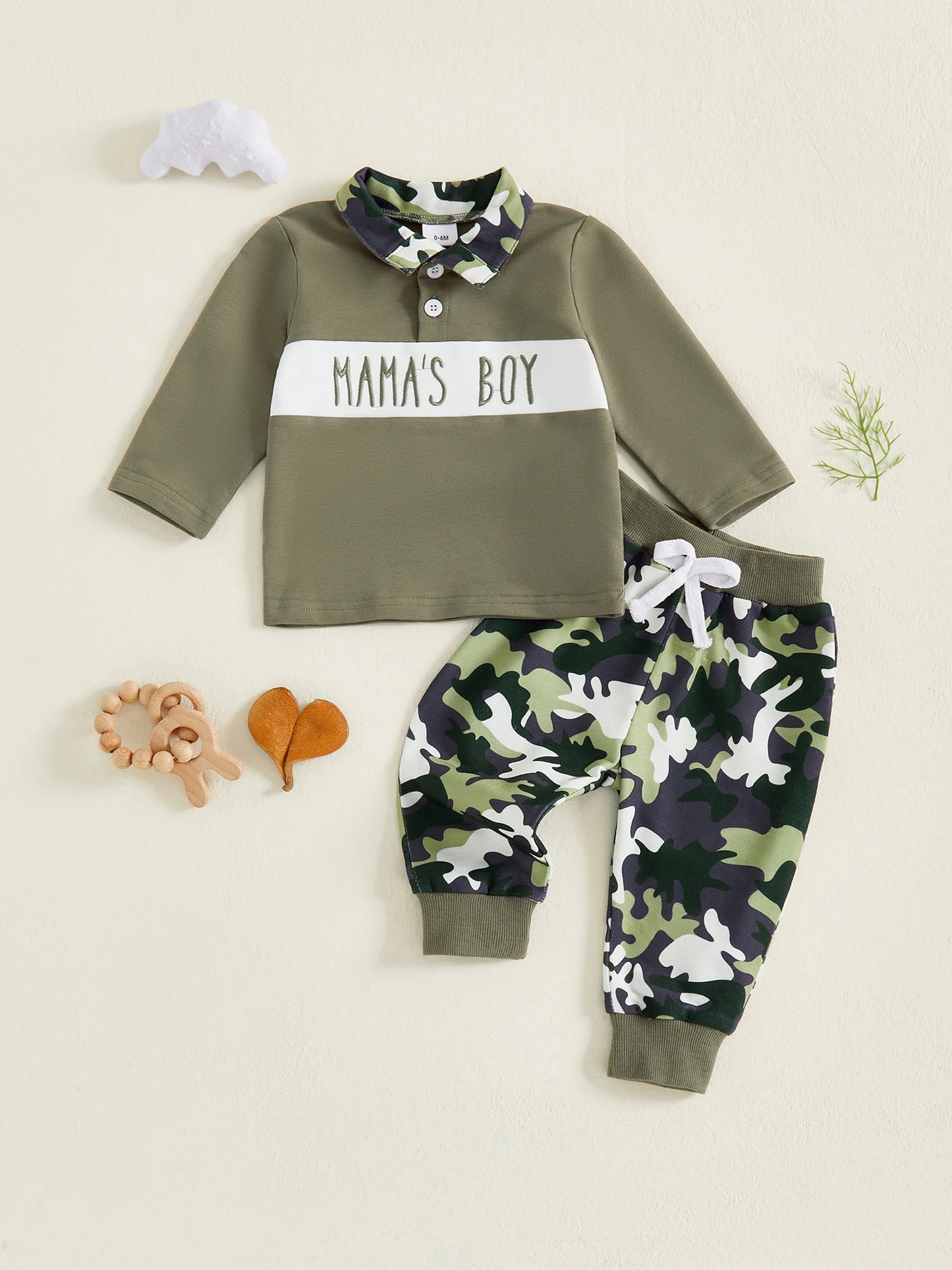 Boys Winter 2Pcs Outfits Long Sleeve Lapel Logo Print Tops Solid Color Pants Sets Warm Clothing Sets for Kids
