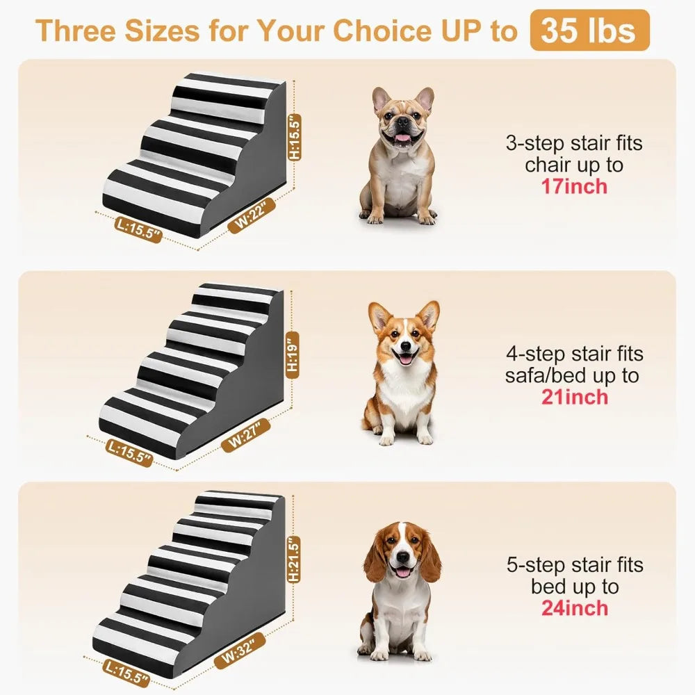 Curved Dog Stairs Ramp for High Beds 19" H, 4-Step Dog Steps for Small Dogs and Cats, Pet Stairs for High Bed Climbing, Non-Sli