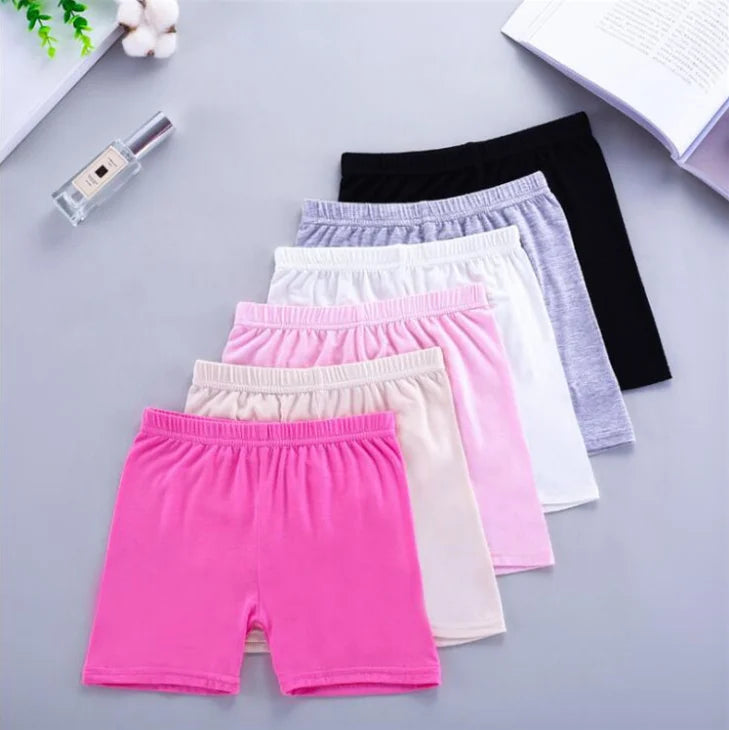 6pcs Summer Solid Color Kids Leggings Girls Safety Shorts Leggings Girls' Beach Shorts Are Suitable for Children Aged 2-12 Years