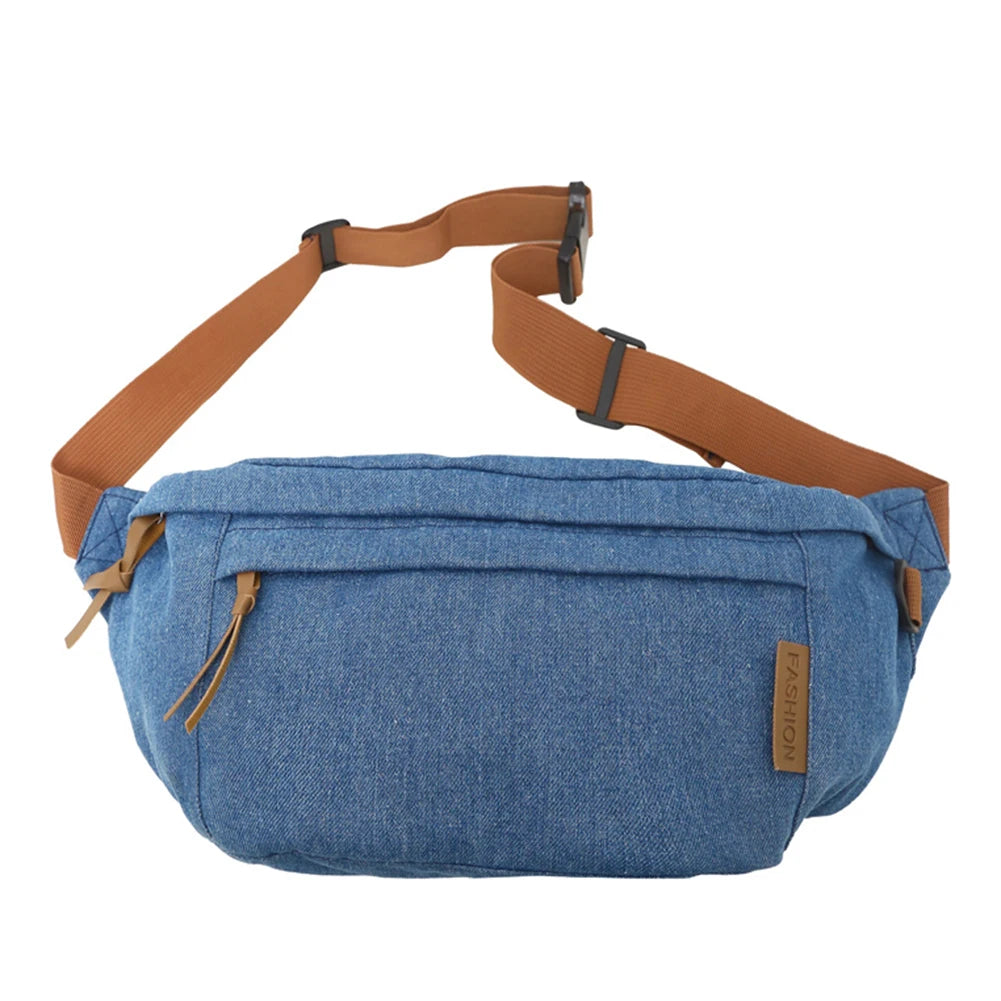 Denim Messenger Chest Bag Harajuku Men Women Casual Chest Bags Adjustable Shoulder Straps Solid Color Fashion Female Waist Bag