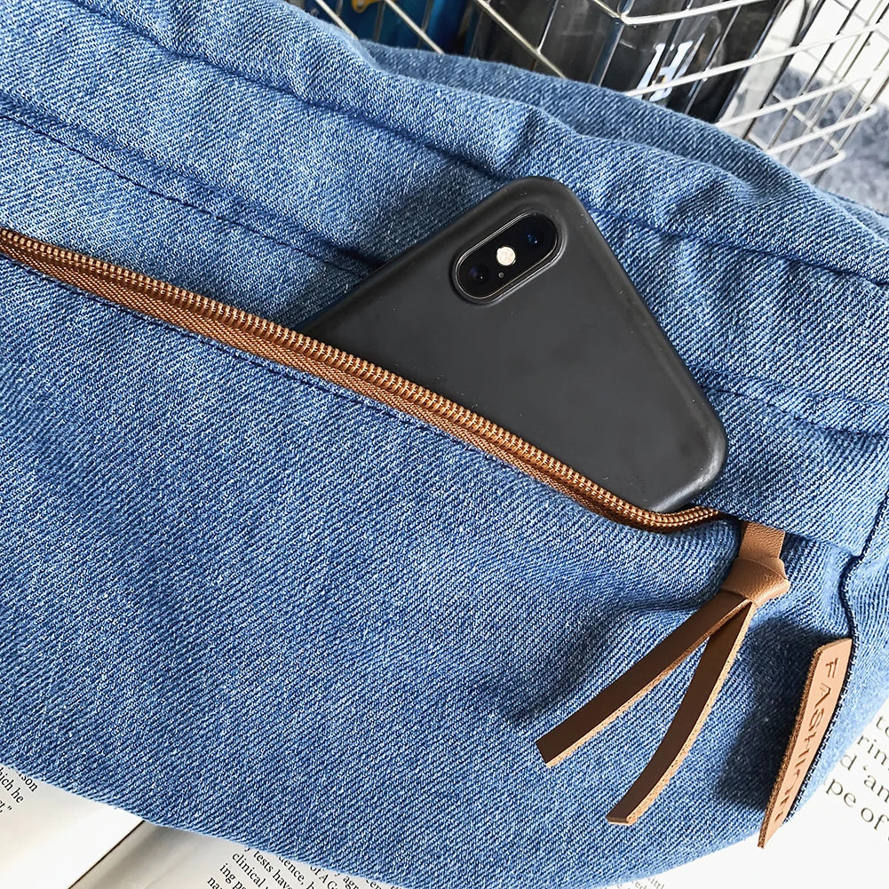 Denim Messenger Chest Bag Harajuku Men Women Casual Chest Bags Adjustable Shoulder Straps Solid Color Fashion Female Waist Bag