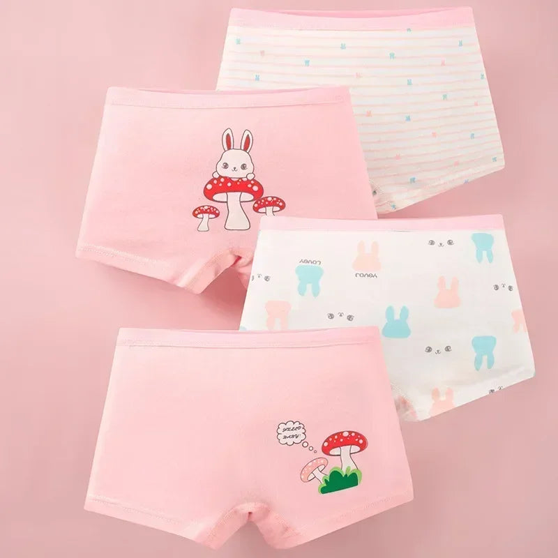 4Pcs/lot Kids Panties Chirdrens Underwear Lovely Girls Cartoon Print Briefs Floral Grid Cute Pants Baby Cotton Underpants 2-14Y