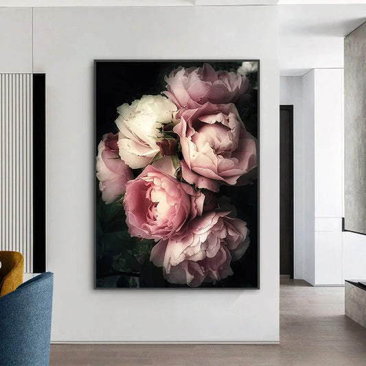 Fashion Posters and Prints Living Room Decor Vintage Poster Flowers Wall Art Canvas Print Pink Peony Floral Painting Picture