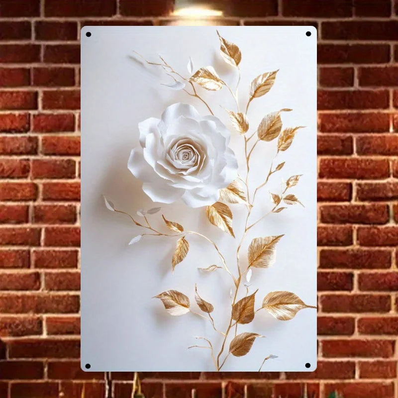 Elegant Golden Leaf Floral Canvas Art Nordic Style LivingRoom Wall Decoration Durable Iron Structure Easy To Install 8X12 Inches