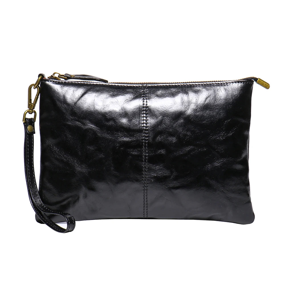 ROOG Timeless Vintage Leather Clutch Wallet - Luxurious Genuine Leather, Secure Zipper, Stylish Wristlet for Women