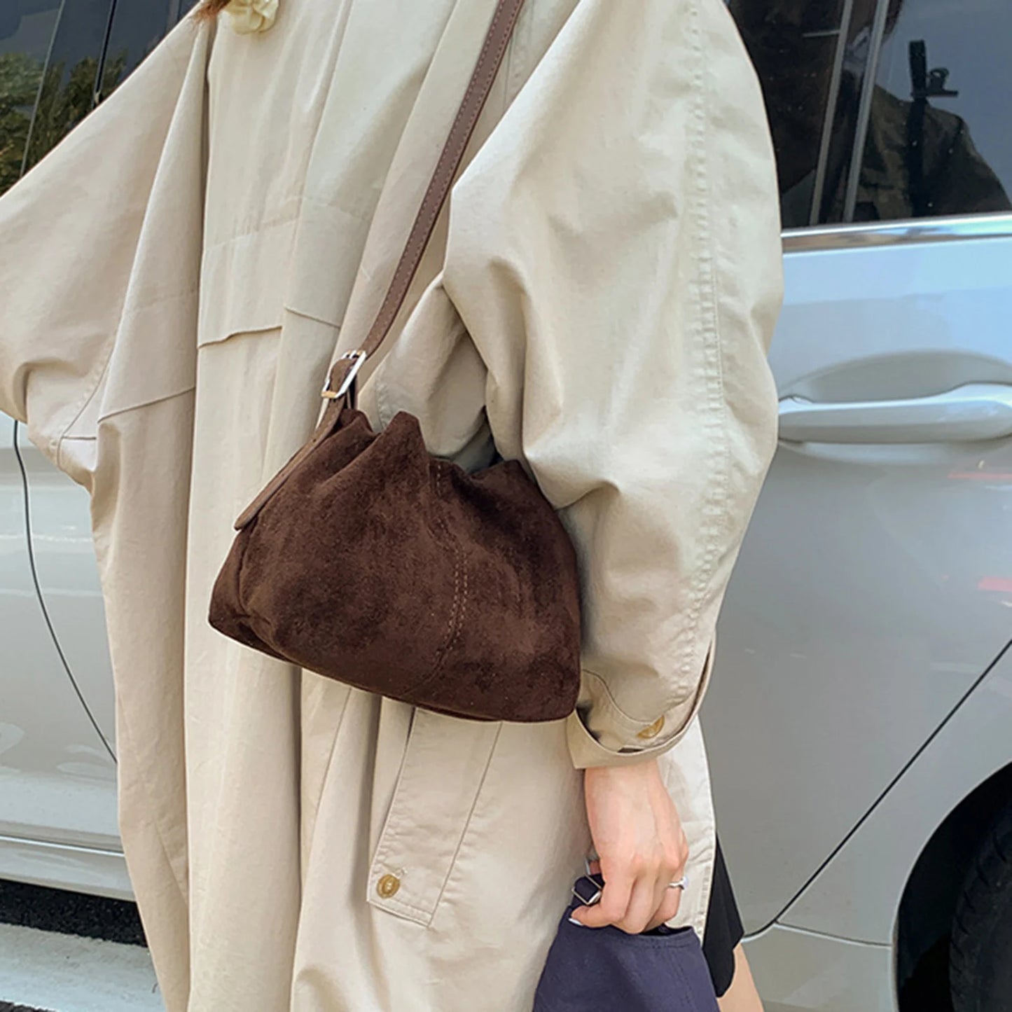 PU Crossbody Purse Drawstring Shoulder Bag Tote Handbag Brown Solid Color Lightweight Drawstring Shoulder Bag for Women Daily