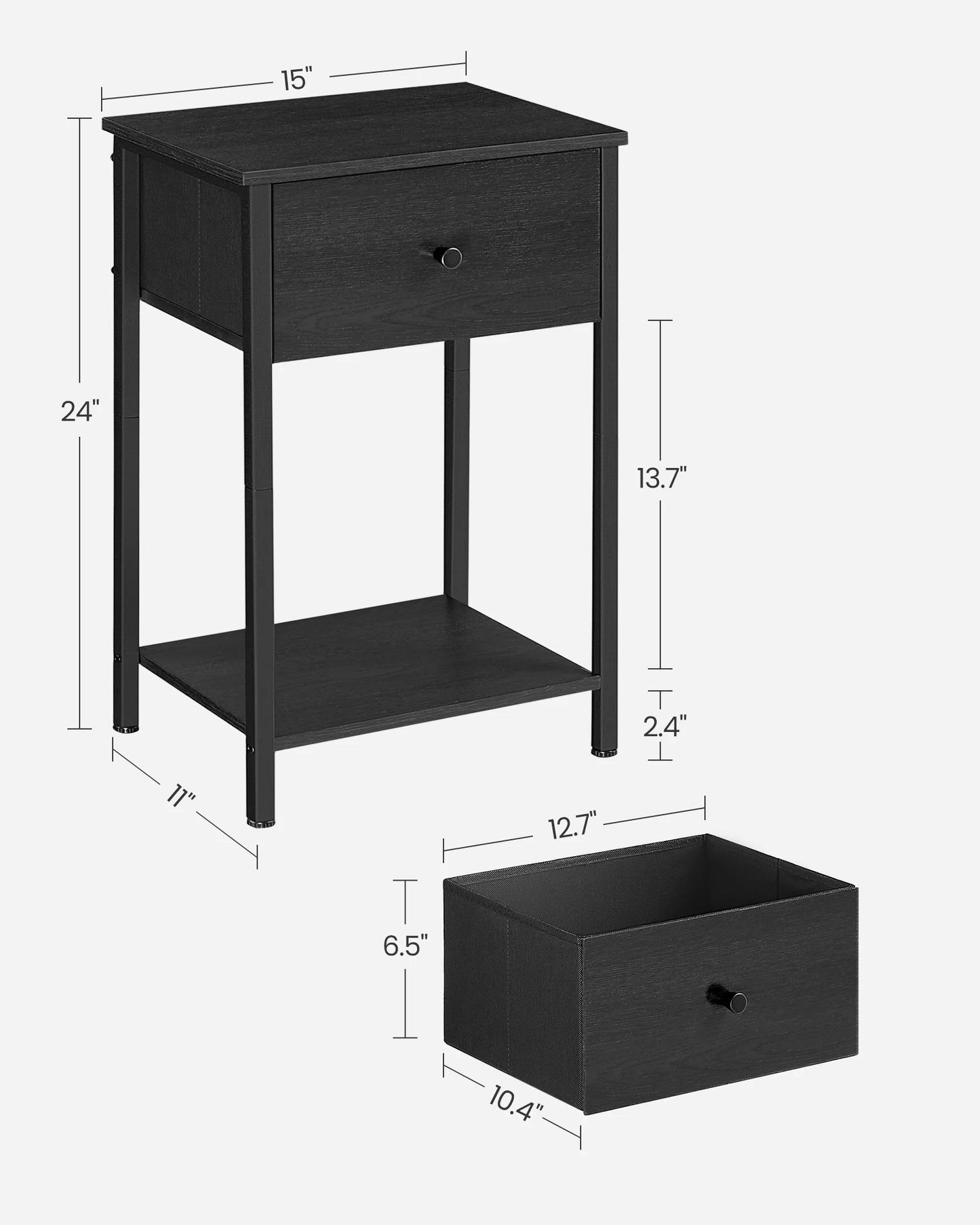 VASAGLE Nightstand, Side Table with Fabric Drawer, 24-Inch Tall End Table with Storage Shelf