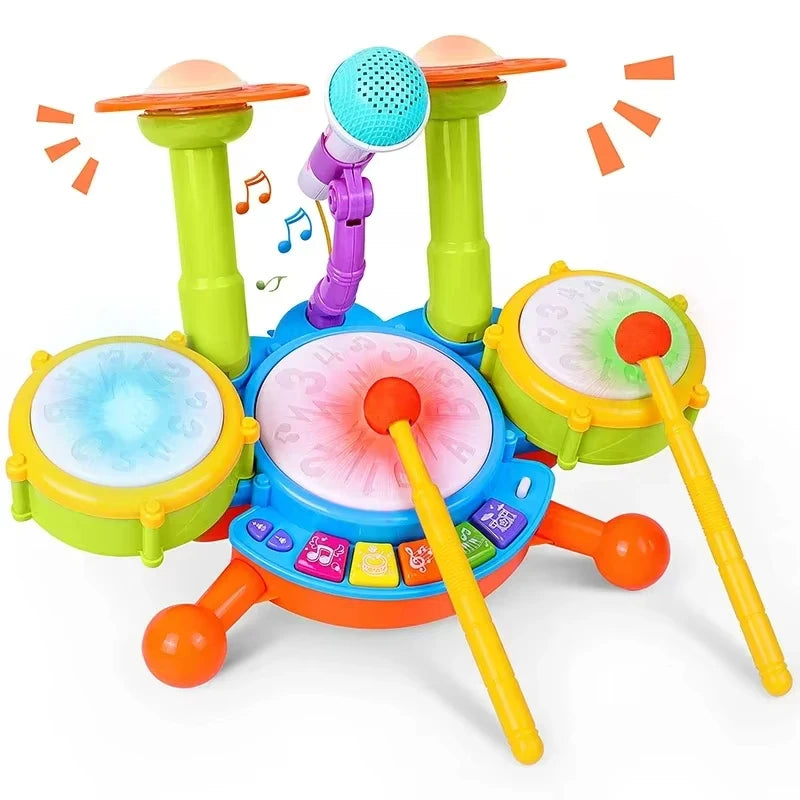 Hot selling Creative children jazz drums electric light cool music drum kit percussion instrument baby early education toys gift