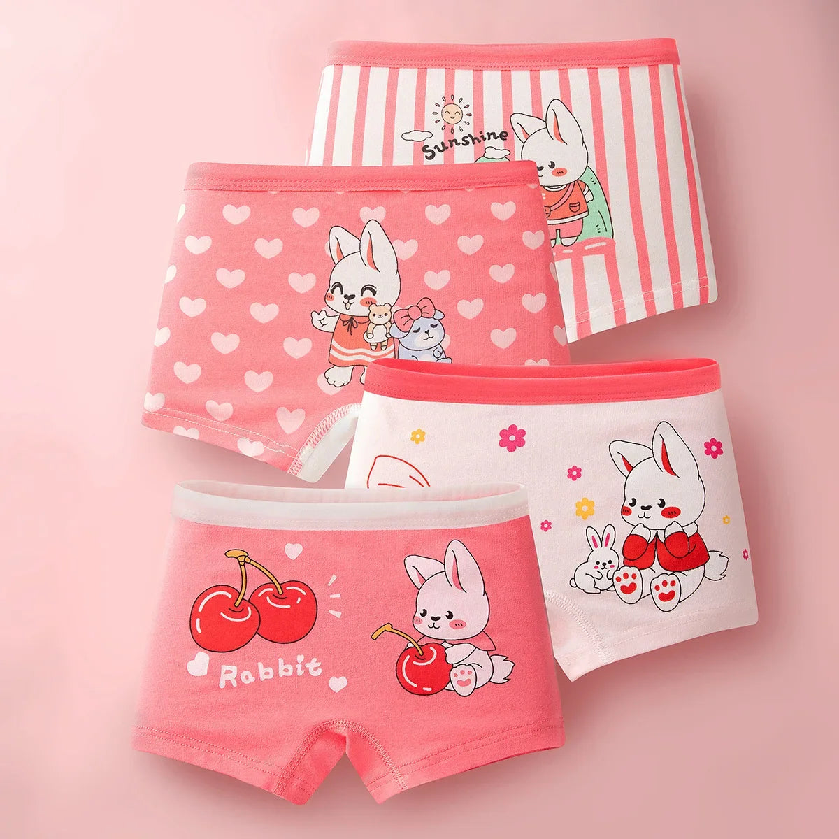 4Pcs/lot Kids Panties Chirdrens Underwear Lovely Girls Cartoon Print Briefs Floral Grid Cute Pants Baby Cotton Underpants 2-14Y