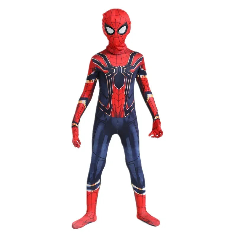 Kids Superhero Spider Costume Spandex Jumpsuit Halloween Cosplay Costumes Bodysuit Kids Head Cover Separation Party Set