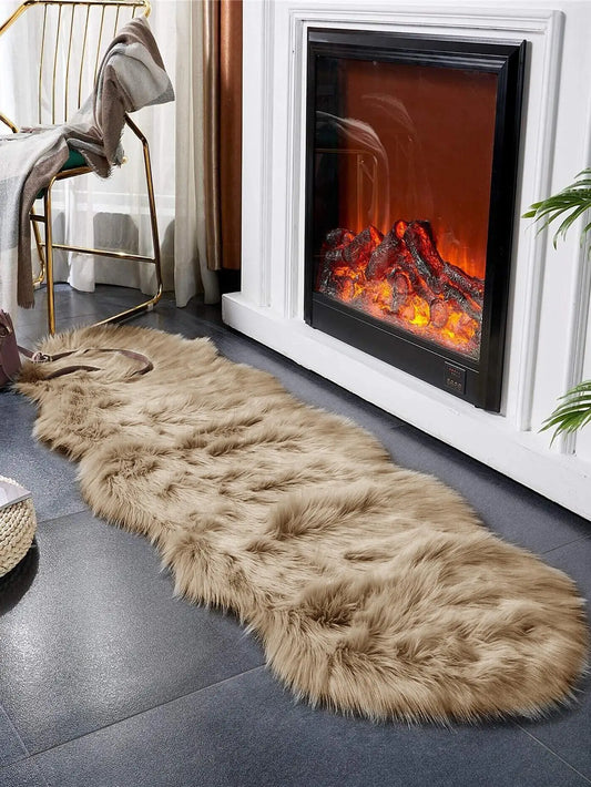 1 faux fur khaki large wave floor mat, bathroom, bedroom, living room, bay window, carpet, home decoration