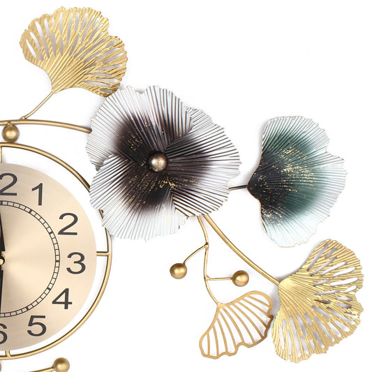 NEW 90*45cm Large Wall Clock Ginkgo Leaf Metal Wall Watch Living Room Home Decor