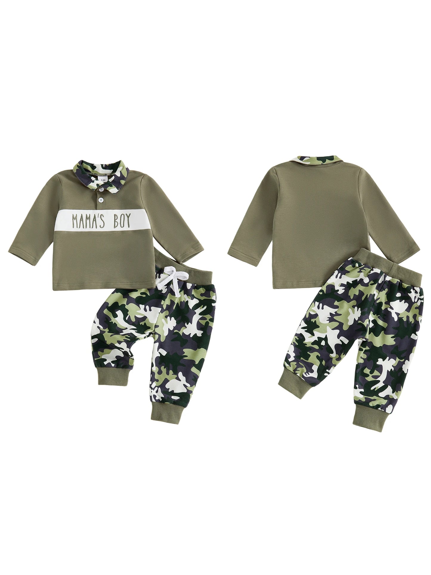 Boys Winter 2Pcs Outfits Long Sleeve Lapel Logo Print Tops Solid Color Pants Sets Warm Clothing Sets for Kids
