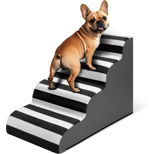 Curved Dog Stairs Ramp for High Beds 19" H, 4-Step Dog Steps for Small Dogs and Cats, Pet Stairs for High Bed Climbing, Non-Sli