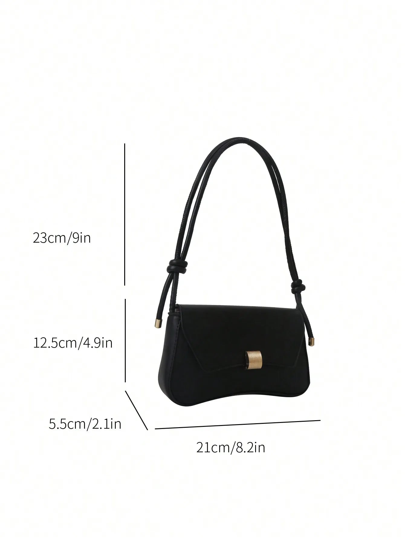 Minimalist Black PU Crossbody Bag with Gold Buckle and Knotted Strap