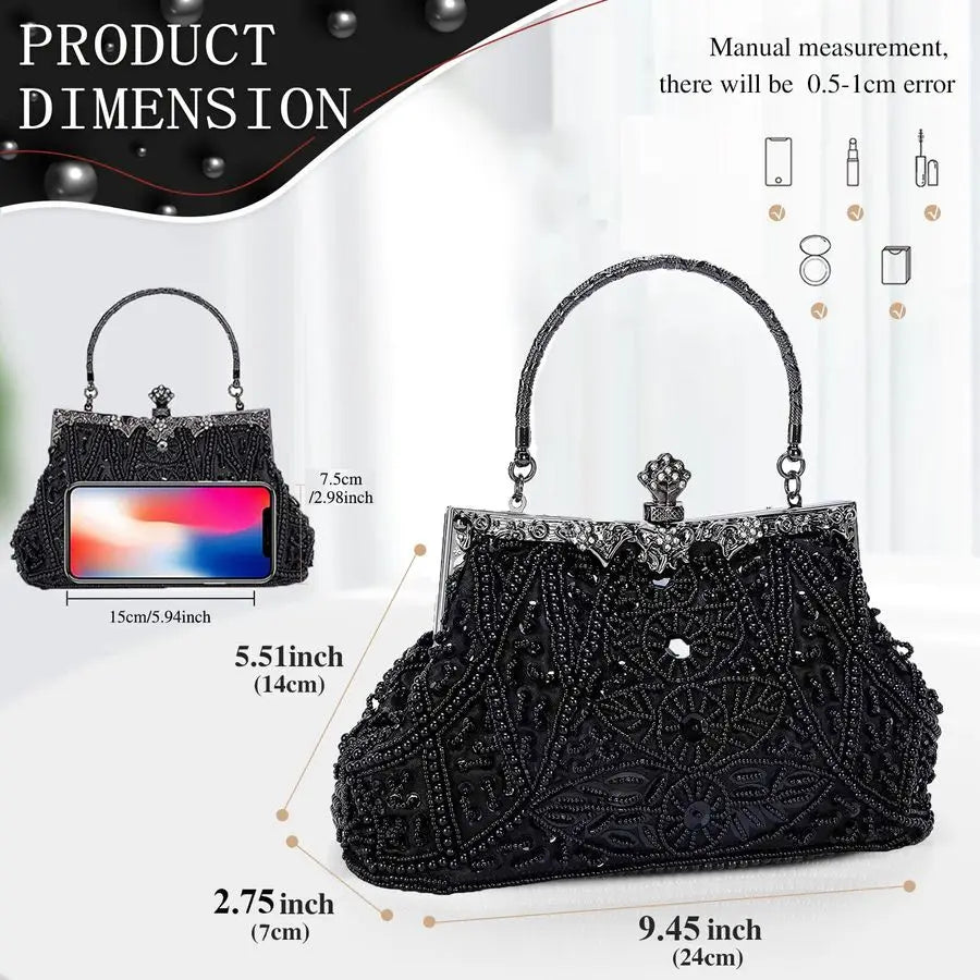 Vintage Beaded Clutch Evening Bags for Women Formal Bridal Wedding Clutch Purse Prom Cocktail Party Handbags