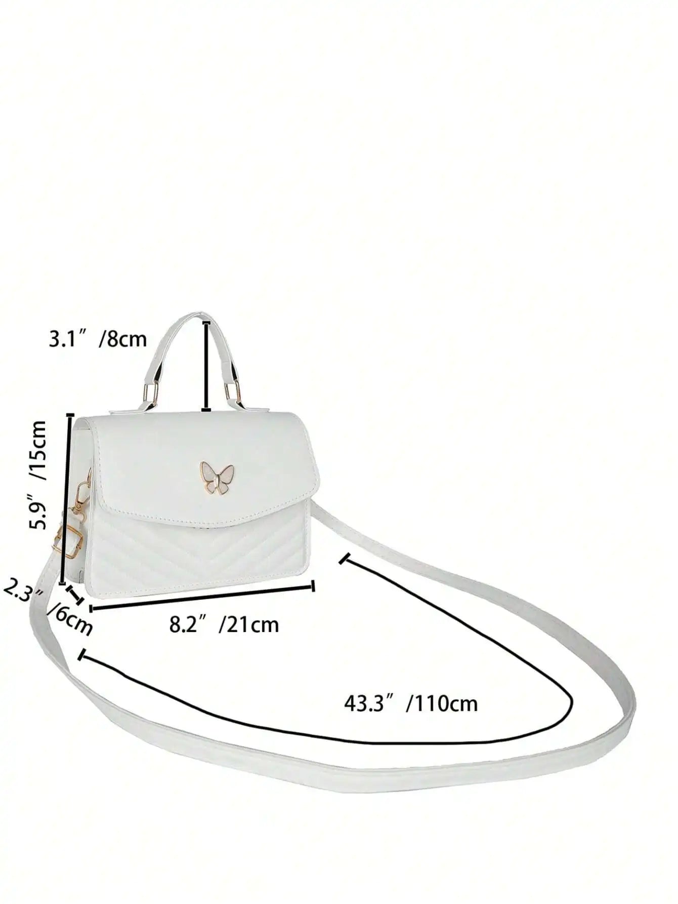White PU Leather Quilted Flap Crossbody Bag with Butterfly Charm