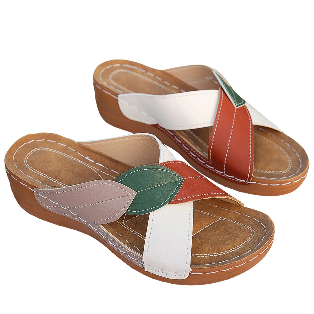 Women Summer Sandals Non Slip Wedge Slides Breathable Slip On Footwear Platform Cross Strap Slippers for Outdoor Travel