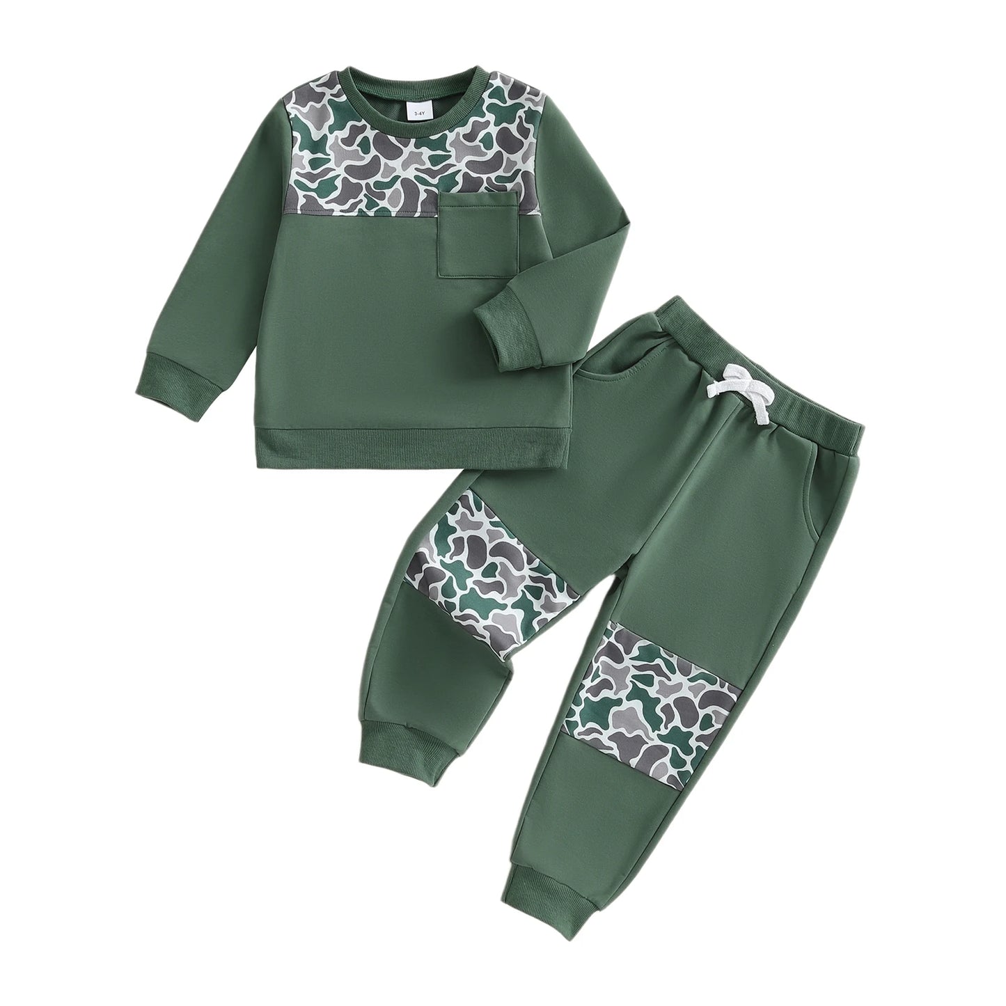 Boys 2-Piece Set Hooded Camo Sweatshirt with Matching Joggers Cozy Fall Outfit for Active Kids