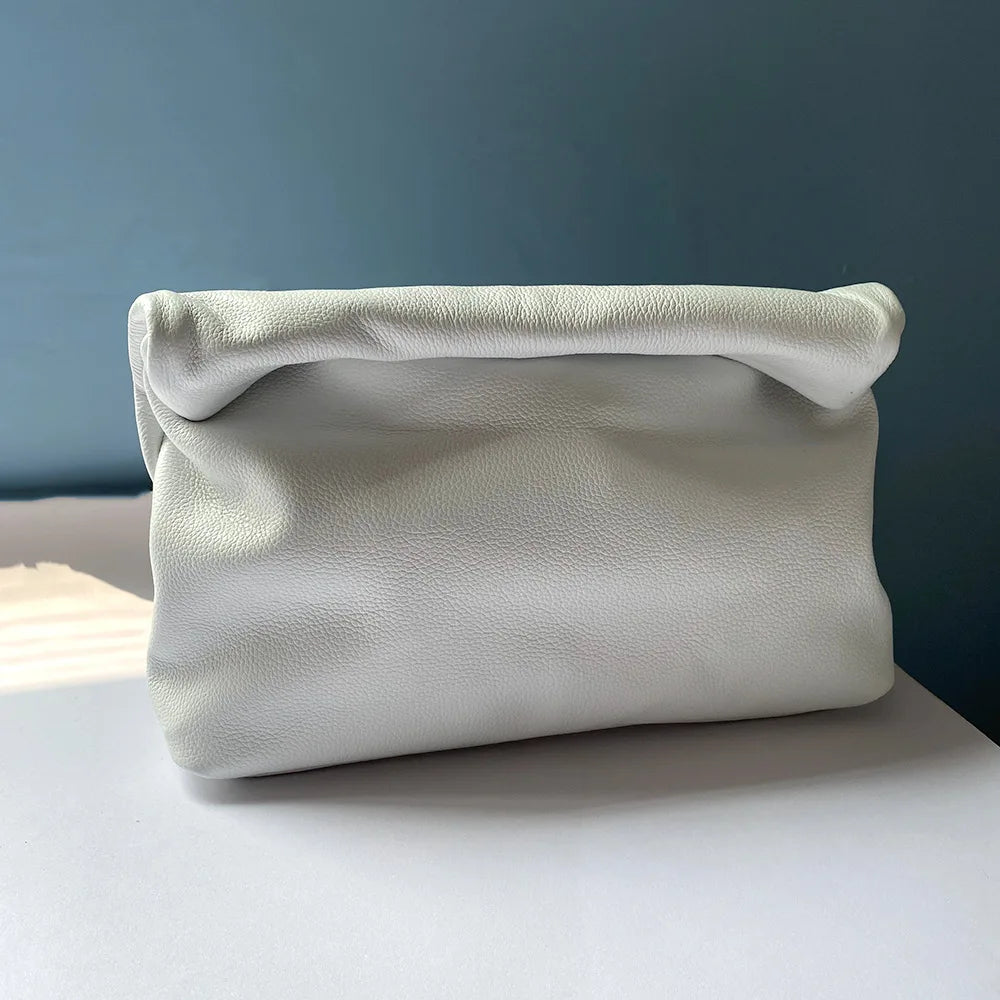 Personality roll-edge leather bag  lazy casual leather soft bag  Phone Women High Quality holding red large bag luxury designer