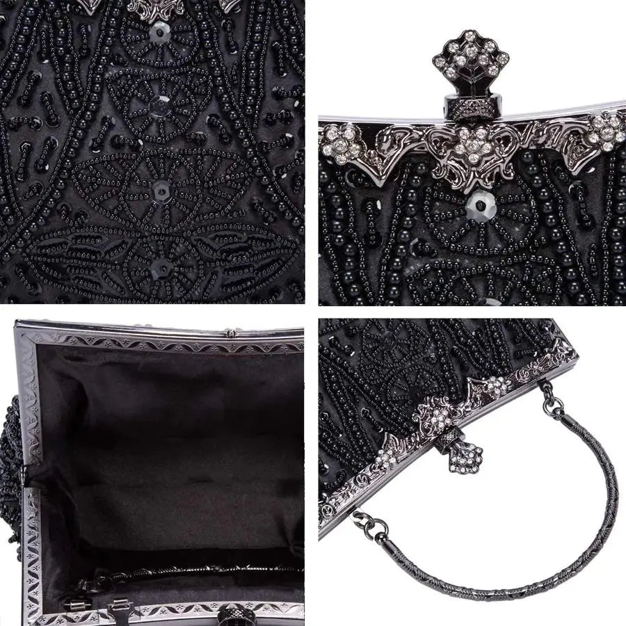 Vintage Beaded Clutch Evening Bags for Women Formal Bridal Wedding Clutch Purse Prom Cocktail Party Handbags