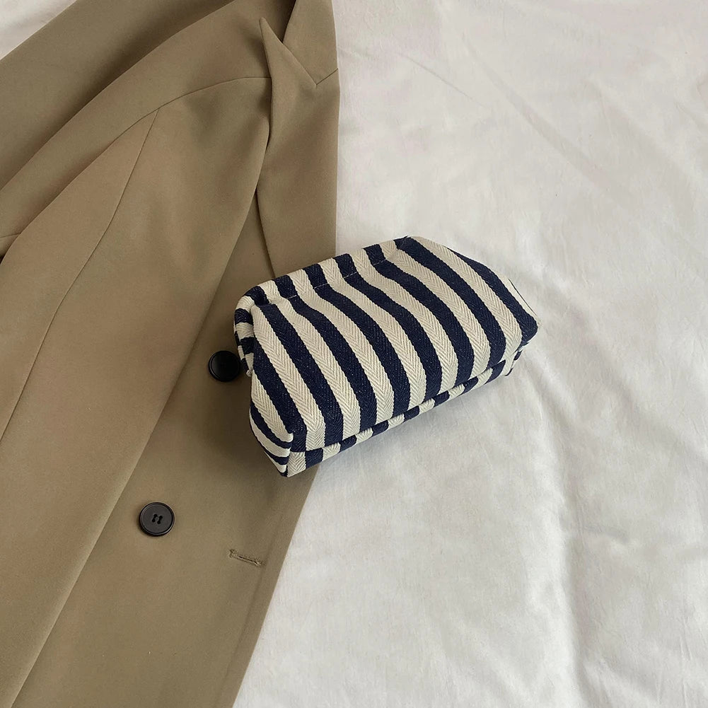 Summer Beach Clutch Bag for Women Striped Ruched Cloud Purse Colorblock Cute Pouch Hobo Bag for Travel Party Prom