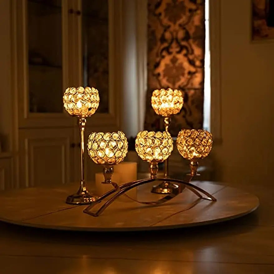 Gold 3-Arms Candle Holders Tealight Candlestick Candelabra Stand for Table Centerpieces Living Room Wedding Decor