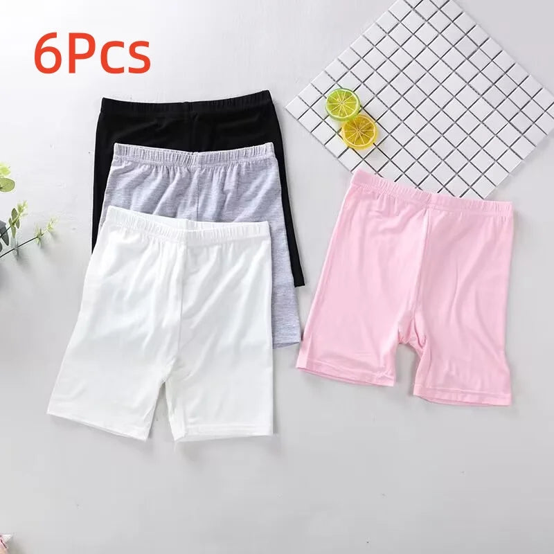 6pcs Summer Solid Color Kids Leggings Girls Safety Shorts Leggings Girls' Beach Shorts Are Suitable for Children Aged 2-12 Years